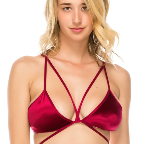 Strappy Velvet Wine Bralette - Picture 2 of 4